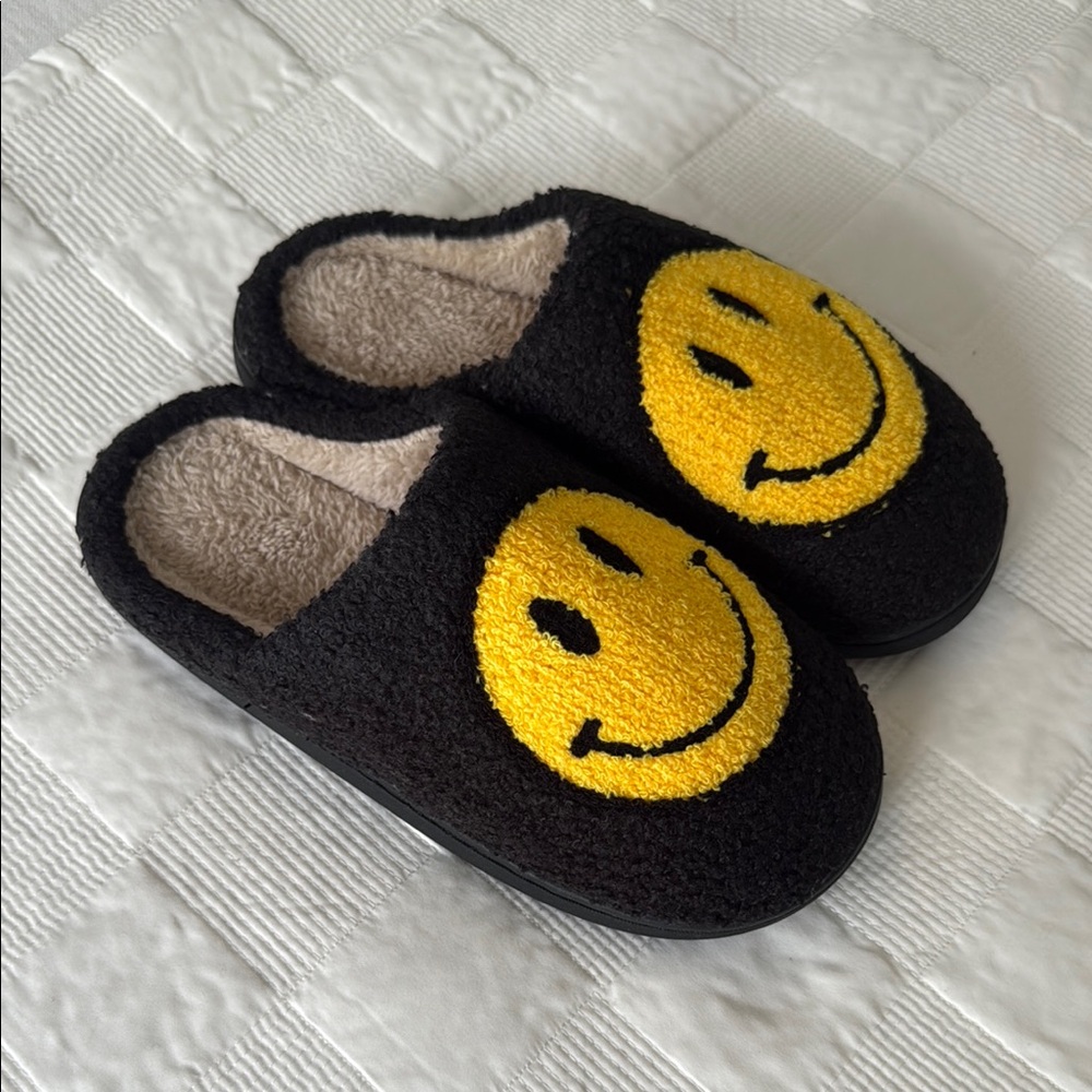 Black and Yellow Smiley Face Slippers
